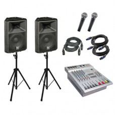 Alquiler de sonido básico para directos: fácil transporte, instalación, mesa autoamplificada con reverb y microfonía + accesorios.