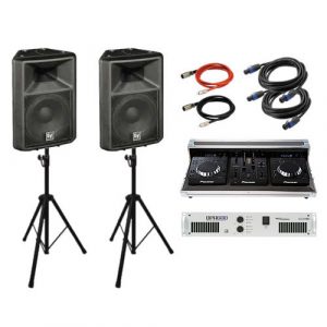 Alquiler Equipo de sonido sencillo para DJ's, fiestas, bodas y animadores, de fácil transporte e instalación con cabina Pioneer Serie 350 completa.