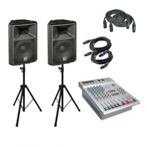 Equipo de sonido económico para uso general, fiestas, celebraciones, reuniones, cocktails, etc... de facil transporte e instalación con reproducción USB integrada.