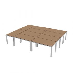 Alquiler de Escenario de tarimas mediano para presentaciones, celebraciones y pequeños / medianos directos o funciones de 20m2. 10 Tarimas de 2x1m